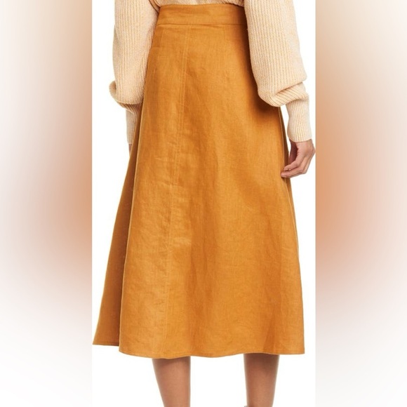 Nicholas Masala 100% linen midi skirt in saffron spring summer - Picture 4 of 8